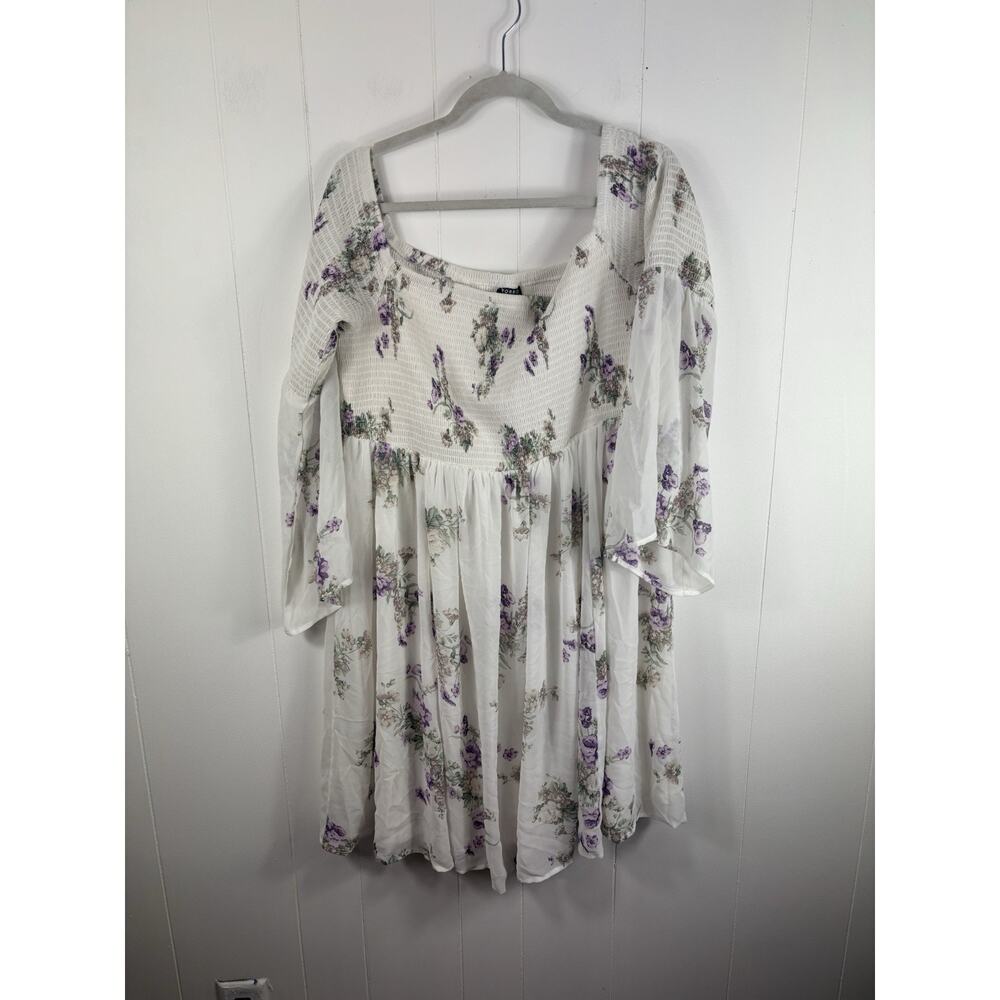 Torrid Ivory Floral Smocked Chiffon Dress Floral Fairy Bell Sleeve Stretch 2X